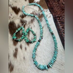 Native American Green VARISCITE SET Necklace and Earrings